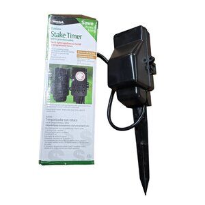 Outdoor Stake Timer With 6 Grounded Outlets 24" Cord 15 Amp Circuit Breaker